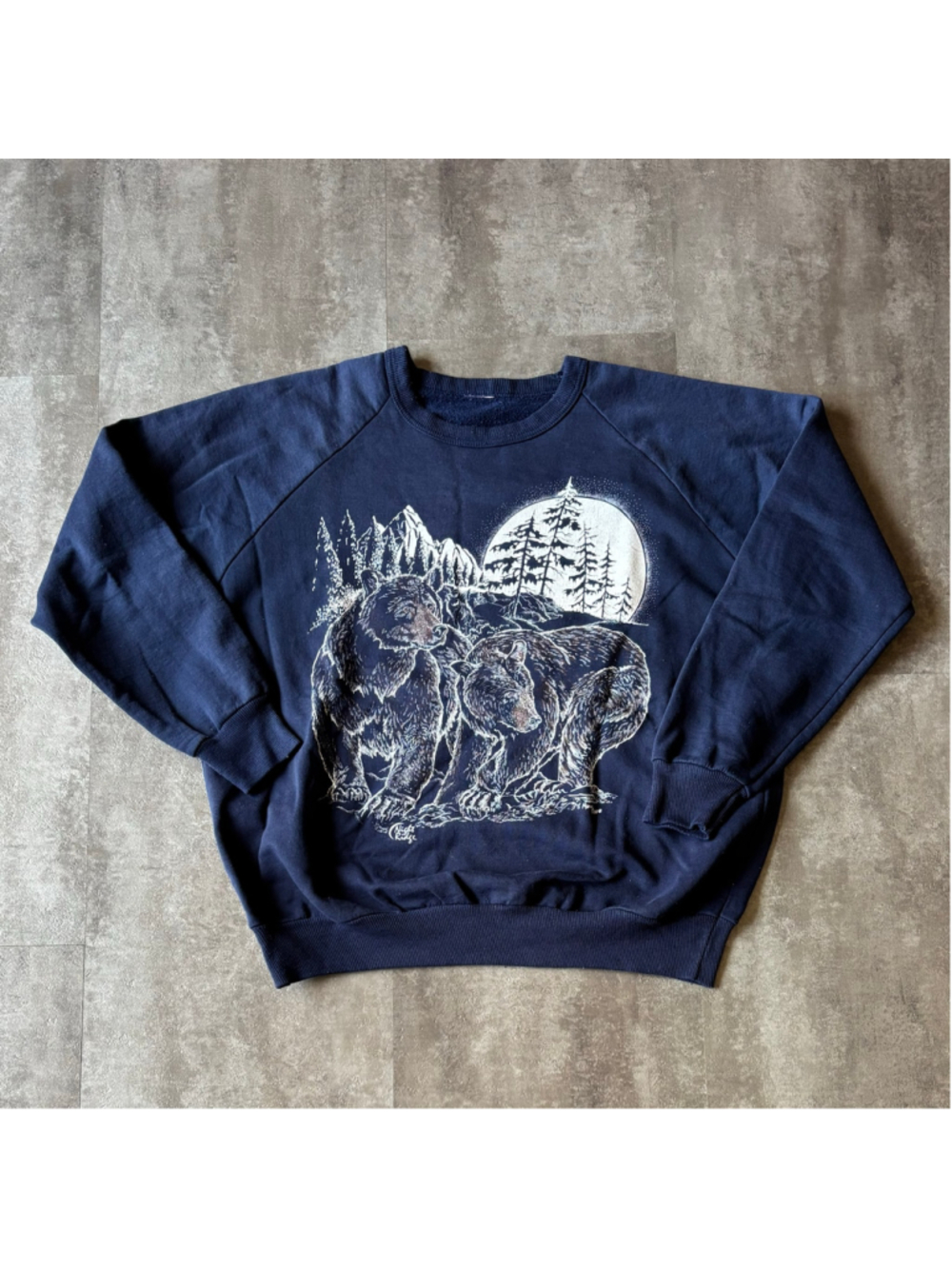 Vintage Nature Black Bear Sweater Mens Large Navy Blue